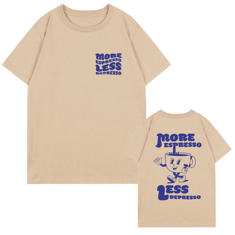 

Футболка мужская женская ретро кофейная графическая футболка с круглым вырезом симпатичная эспрессо эстетика смешные футболки XXXL хаки