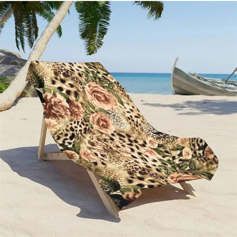 1PC  Leopard Rose Print Beach Towel, Quick Dry Oversized Sand Free Towel