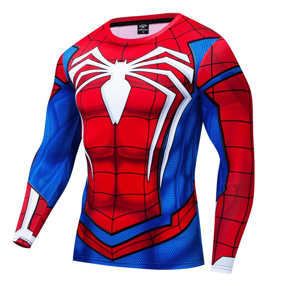T-shirt de Compression Imprimé Spider-Man 3D Homme Marvel Manches Longues Séchage Rapide Hauts de Sport 2022