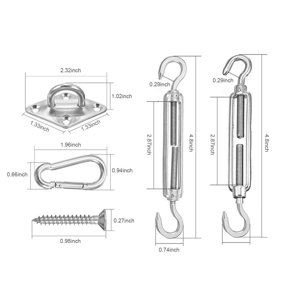 Shade Sail Hardware Kit for Triangle Sun Shade Sails Stainless Steel Hardware Accessories for Shade