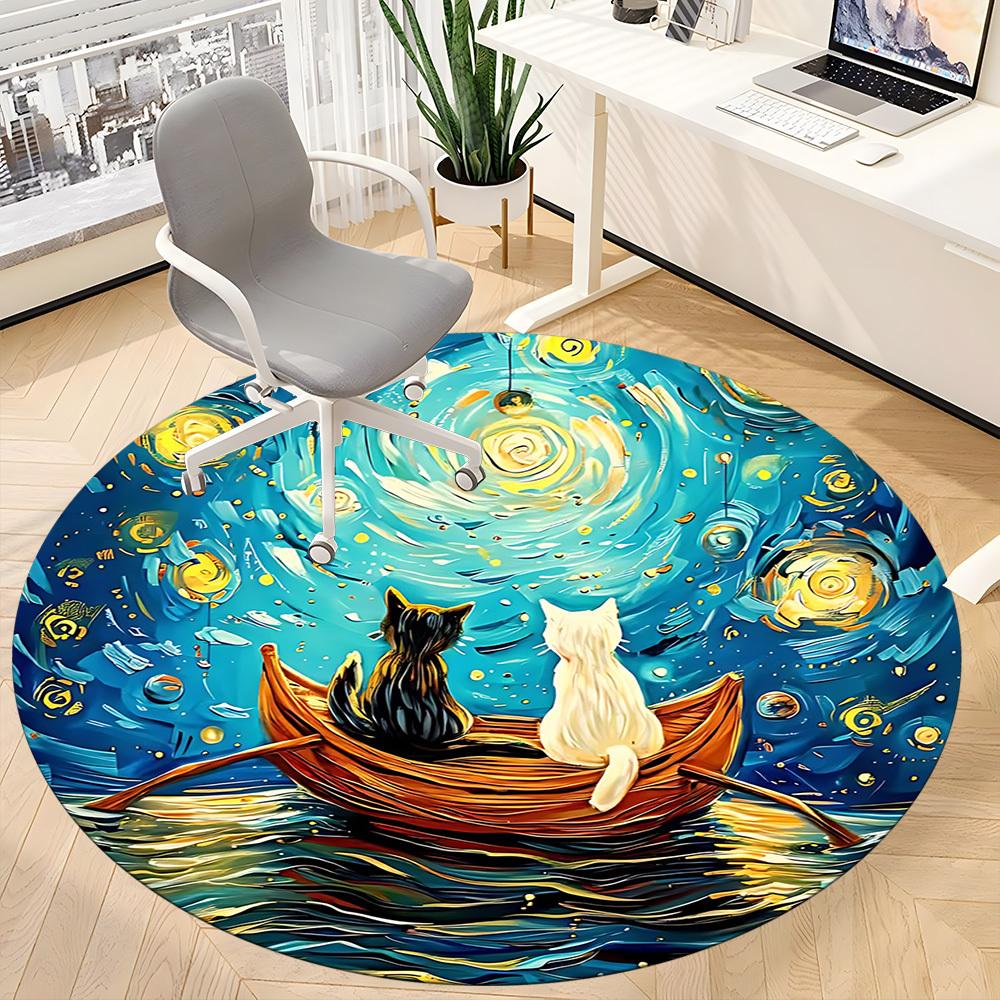 1pc Cat Boat Office Round Area Rug, Under Office Chairs Bedroom Living Room Home Decor, Room Deco, Available in Various Sizes
