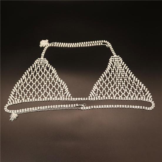 1 Set Body Chain Sexy Adjustable Exaggerated Shiny Hollow Out Dress Up Gift Rhinestones Bikini Body Chain Beach Bra Jewelry Nightclub Wear