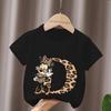 Mouse Leopard Letter A B C Name Print Unisex Women Tops Kids Tshirt Clothes Black Short Sleeve Black T Shirt