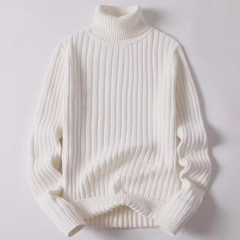 Maglione Pullover da Uomo Trendy a Collo Alto a Maglia a Tinta Unita Spesso