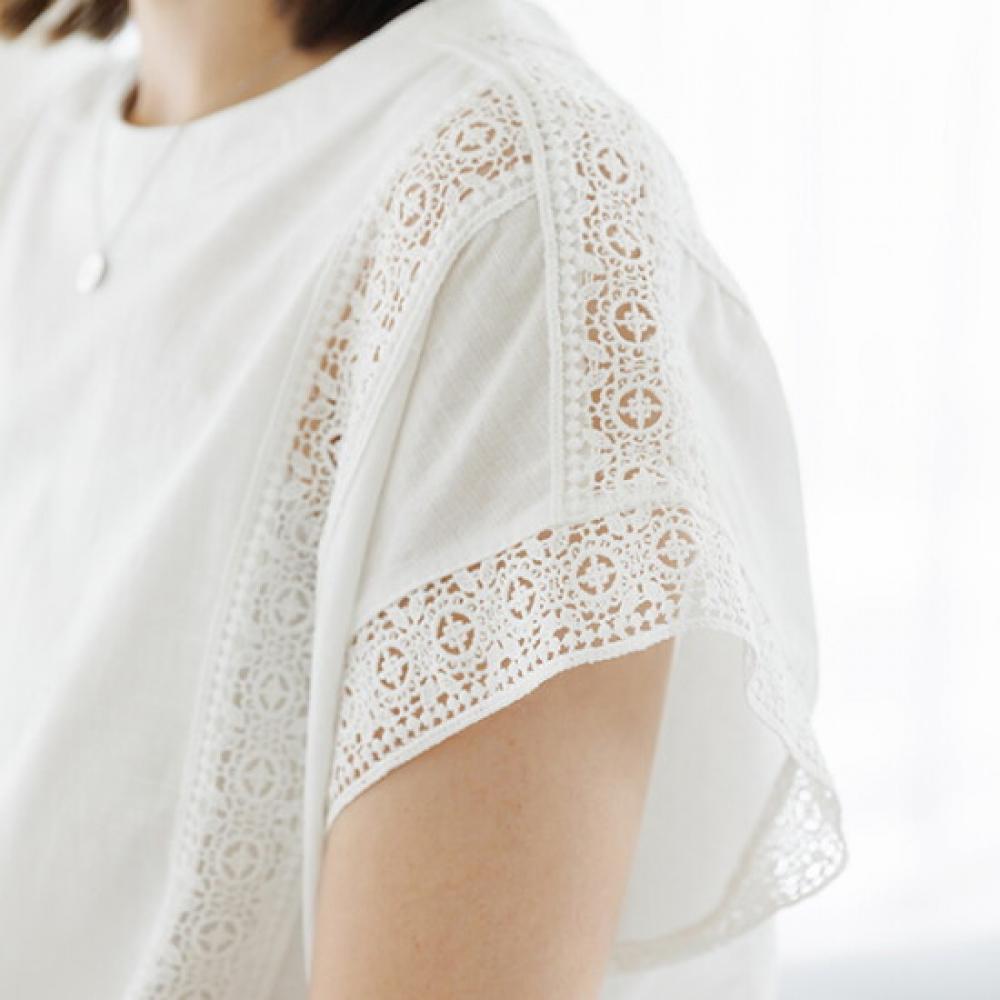 Dedra Weaving Lace Linen Blouse Tbf3411