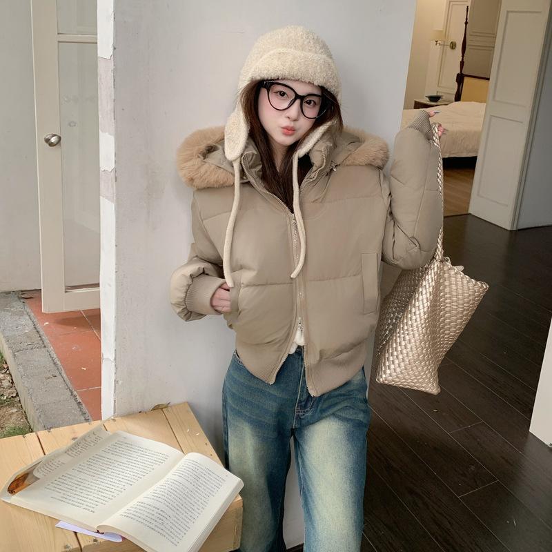 European and American Design Sense Hooded Fur Collar Cotton Clothes Women's Winter New Short Cotton-padded Clothes Bread Clothes Jacket