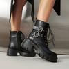 Retro Style Belt Buckle Short Boots Women's Winter Black Round Head Low Heel Western Boots Retro Style Leather