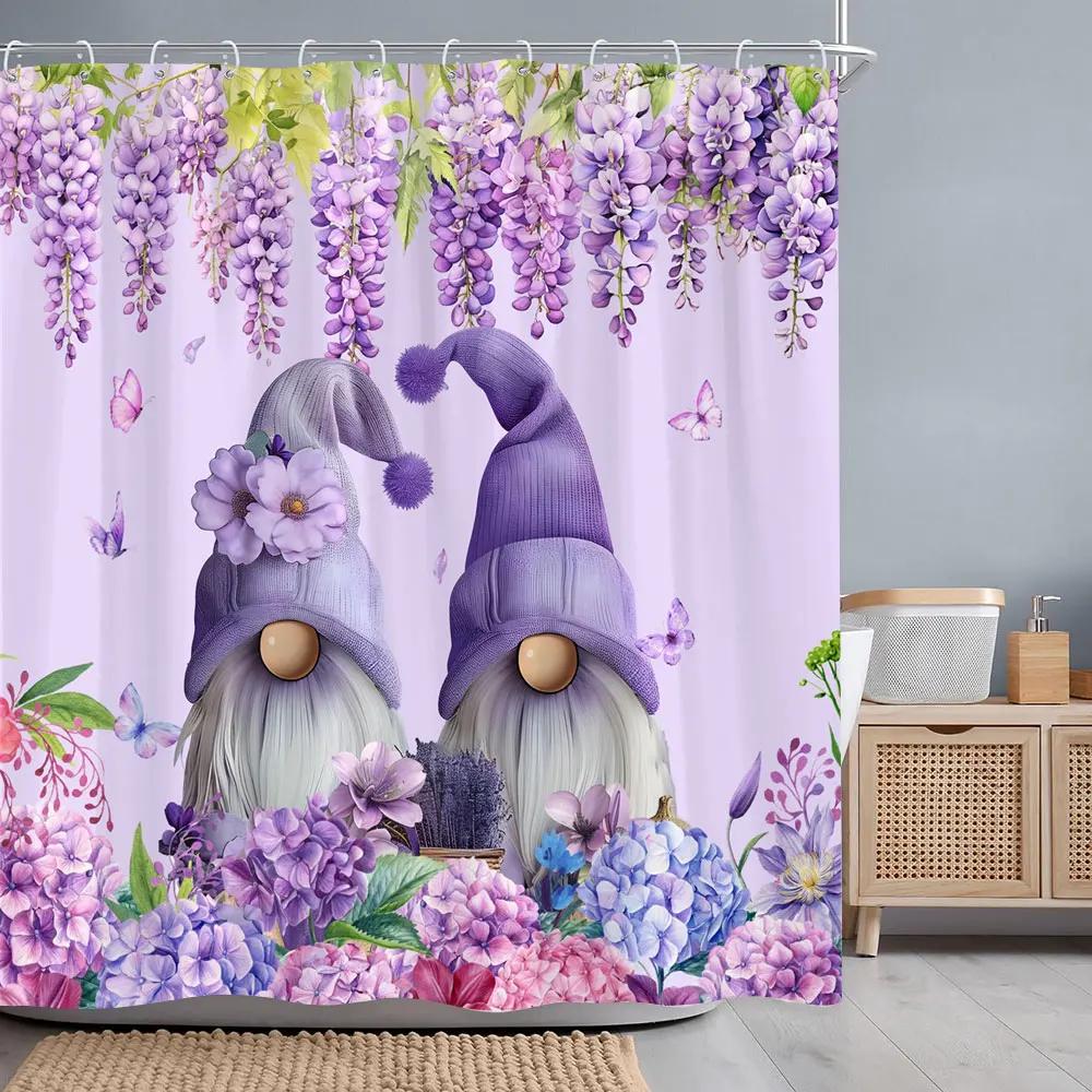 Purple Vine Hat Wizard Shower Curtain Butterfly Dahlia Watercolour Polyester Fabric Shower Curtain Bathroom Decor with Hooks 90x180cm35x71in