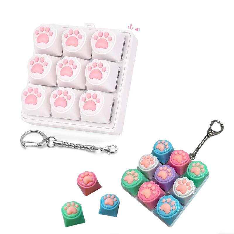 Cat Pawl 9 Keyboard Relaxation Keychain With Led Bag Charm For Adults Teen Counter Stress Finger Fidgeting Keyboard Games Key Chain