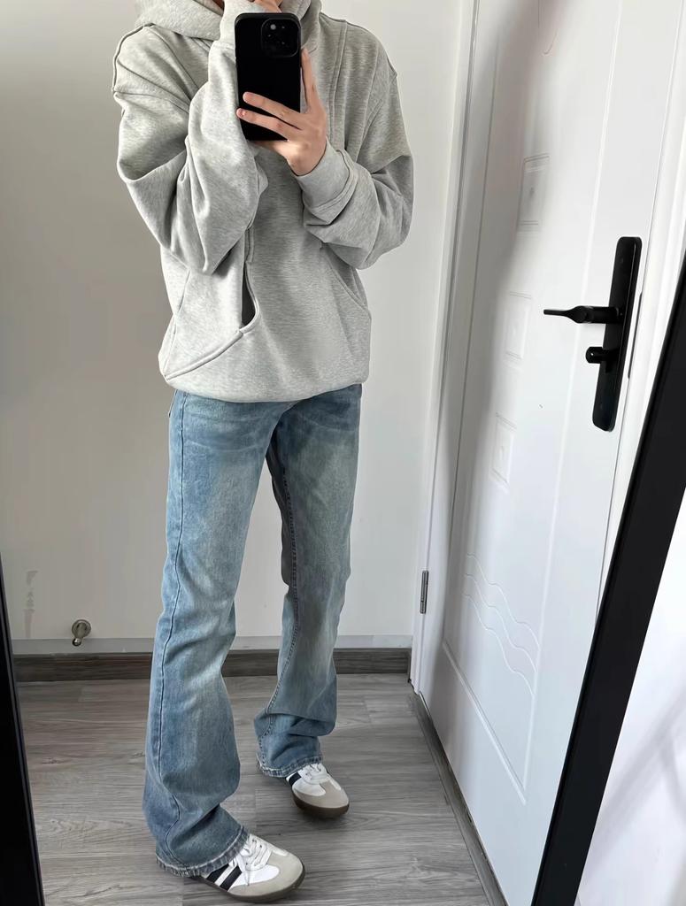 American retro light blue extended jeans men's and women's teen pants slim-fitting and thin straight and slightly pulled pants