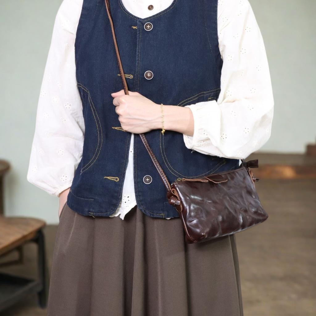 Johnature Versatile And Minimalist Small Crossbody Bag Genuine Leather Solid Color Soft Cowhide Mini Shoulder Bag