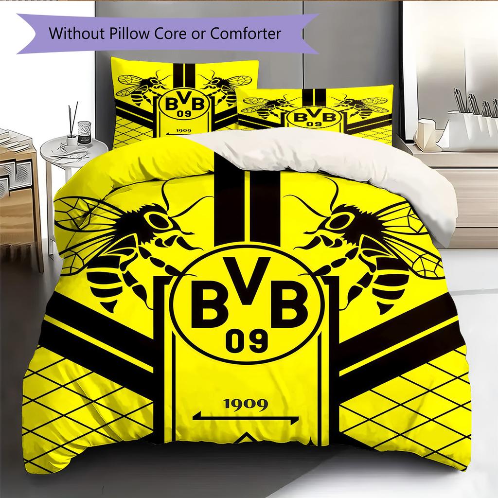 Borussia Dortmund Pattern Bedding Quilt Set  Home Decoration  Gift (1 * Duvet Cover + 2 * Pillowcase  Without Core)