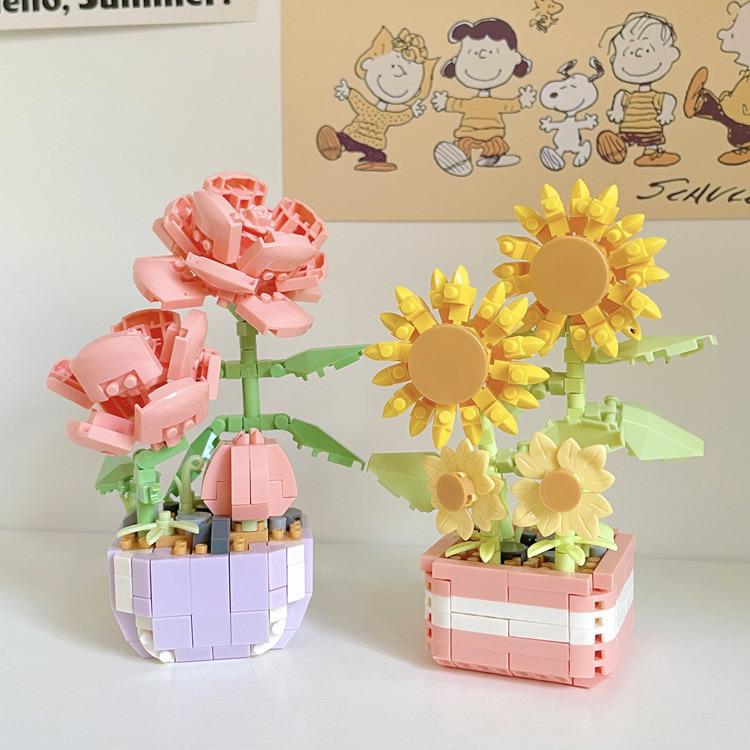 Lego-Compatible Micro Bricks Succulent Plant & Rose Bouquet Bonsai Girls' Assembly Toy Gift