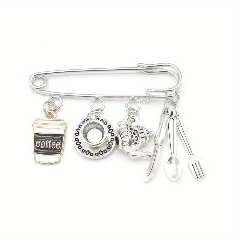 Coffee Shop Tableware Collection: Coffee Cup, Knife, Fork, Teapot, Coffee Pot, Brooch for Afternoon Tea Leisure Time