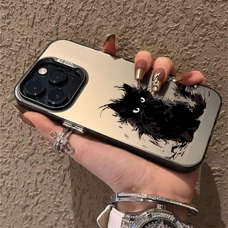 Black Cat Ink Painting Phone Case For  Redmi Note 13 12 Pro Plus 4G 5G 11 10 Pro 10S 11S 12S 13C Plating Matte Hard Cover