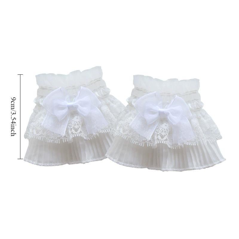 Sweet Lolita Hand Sleeve Cute Fairy Wrist Cuffs Ruffled Bow Lace Pleated Fake Cuffs Decoration Cosplay Accessories