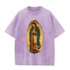 2026 Vintage Washed Black Our Lady Of Guadalupe Graphic T Shirt Retro Religious Portrait Oversized Casual Short Sleeve Tee