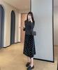 2026 New Year Women's Velvet Polka Dot A-Line Midi Skirt with Lace Hem