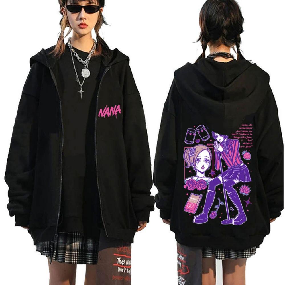 Japanese Anime Black Stone Zipper Hoodie Men's and Women's Manga Casual Zipper Jacket Men's Retro Harajuku Zipper Sweatshirt