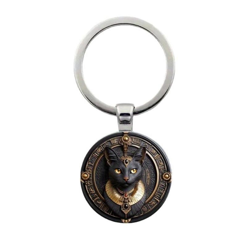 

Egyptian Black Cats 2D Flat Keychain Alloy Portable Designs for Keys and Bags 1