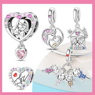 Copper Happy Fanmily Holding Hands Heart Charms Beads Fit Original Bracelet Necklace Fine Jewelry Women Diy Gifts