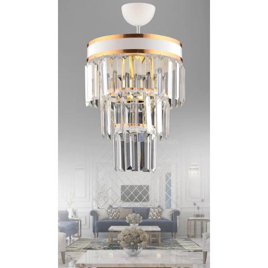 

Çağla Single White Three-Layer Crystal Chandelier