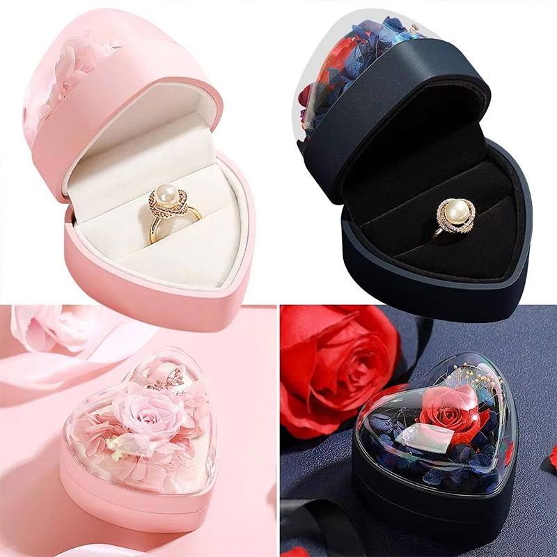 1Pc Marriage Proposal Creative Design Valentine's Day DIY Jewelry Box Romantic Preserved Flower Rose