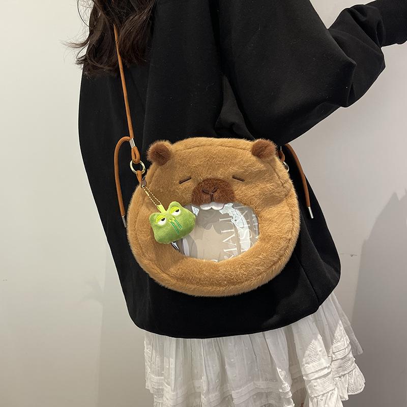 Kapibara Hairy Shoulder Pain Bag Cute Girl Large Capacity Underarm Bag Capybara Crossbody Small Round Bag