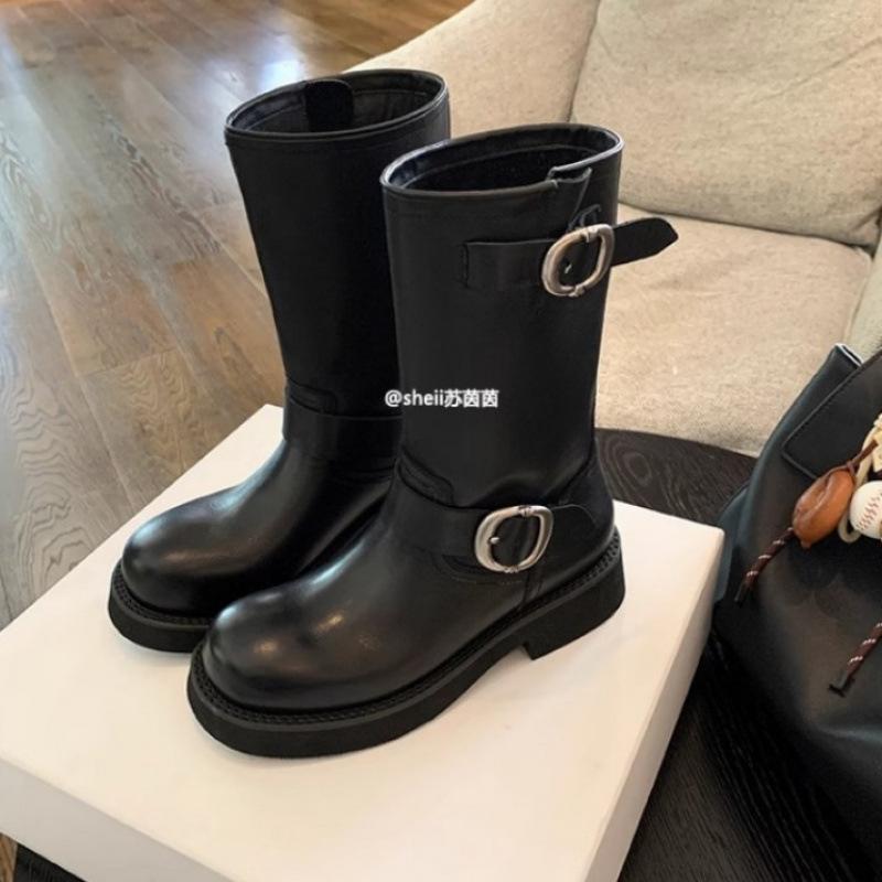 

Туфли круглый носок платформа локомотив средняя голень короткие ботинки женские ботинки Мартин ботинки на каблуке осень и зима 40