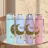 1PC Moon With Star Boho Crescent Art Print 750ml Color Plastic Sports Water Bottle Leakproof Flip Straw Lid Suitable for Sports Office Home Use