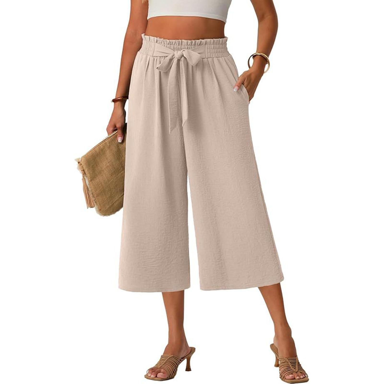 Women s Casual Fashion High-Waisted Pants L бежевый