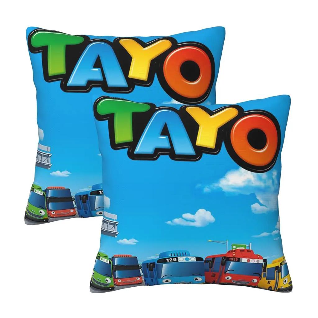 Tayo The Little Bus 2 Pcs Square Pillowcase Pillow Cover Cushion Decor Comfort Throw Pillow For Home Car