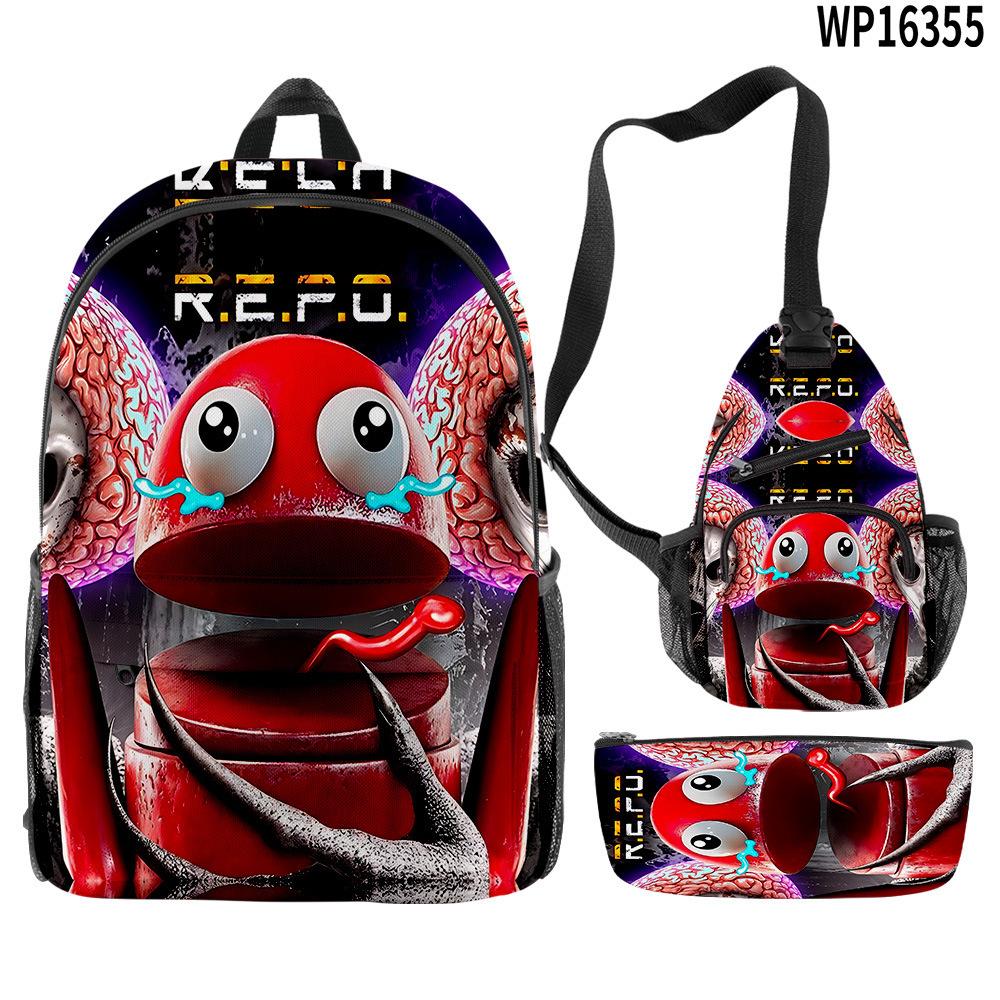 Nouveauté Classique Harajuku Cool R.E.P.O repo Impression 3D Set de 3 pièces Sacs d'école pour élèves Sac à dos de voyage pour ordinateur portable Sac de poitrine Trousse