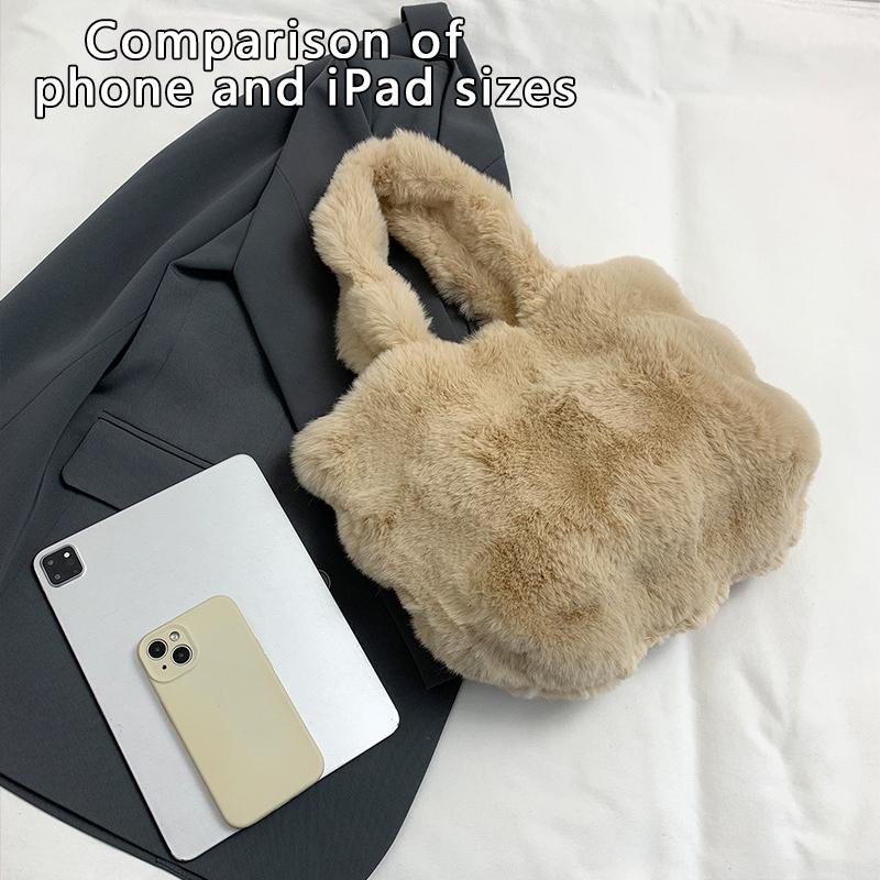 Dames Pluizige Schoudertassen Winter Top-Handvat Handtas Pluche Tote Bag Effen Kleur Commuter Veelzijdige Handtas CLE