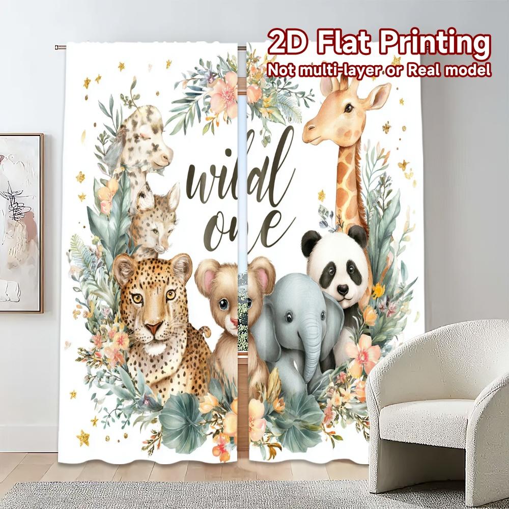 2pcs, 2D FLAT PRINTING Curtains (Without Rod) Wild Safari Party Creative Modern Curtains Fabric Curtains Decorations For Home