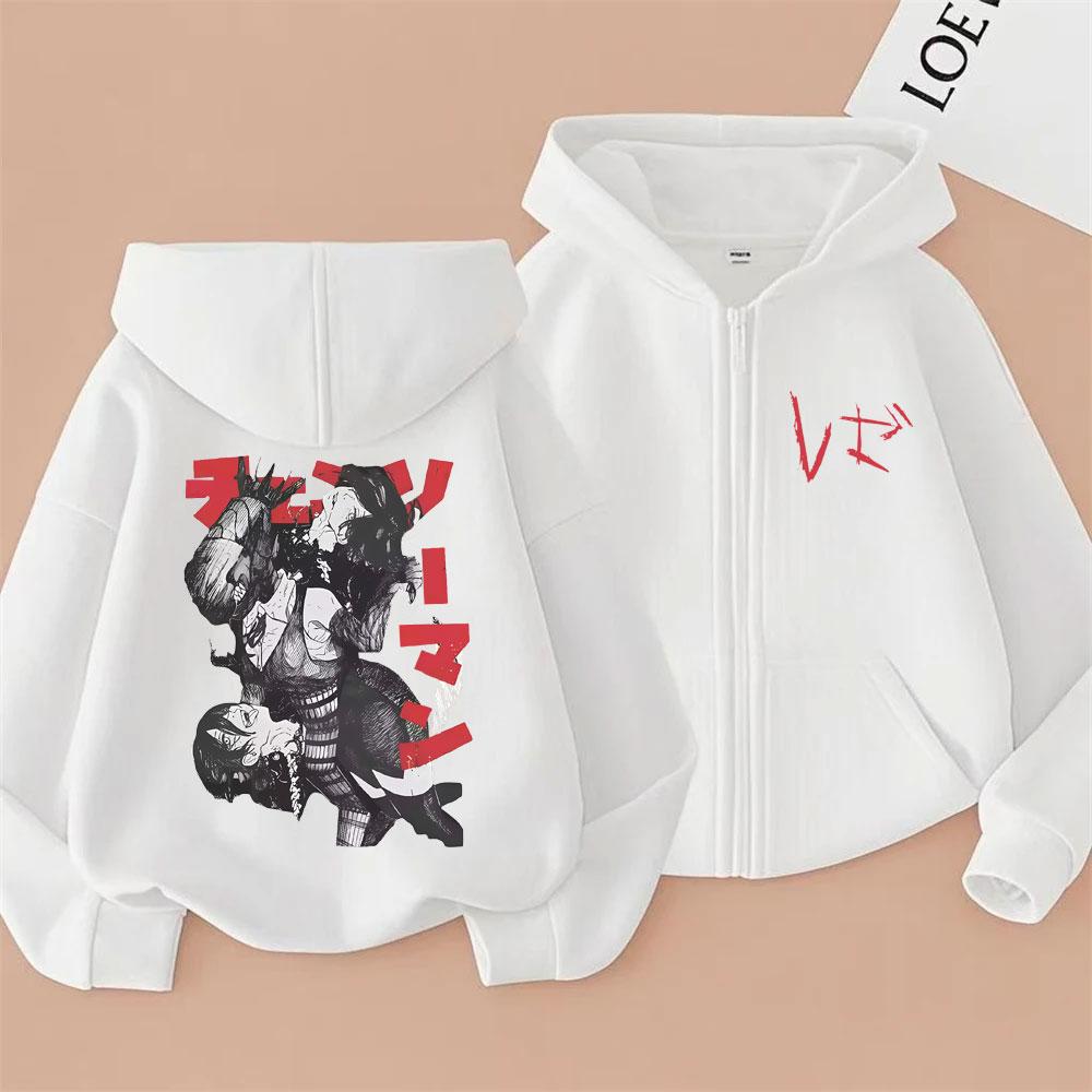 Anime Chainsaw Man Reze Graphic Zipper Hoodie Men Women Fashion Casual Oversized Zip Up Jacket Men's Retro Hoodies Streetwear