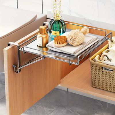 Stainless Steel Foldable Countertop Shelf Space-saving Design for Bathroom Use No-drill Hanging Cabinet Door Extension