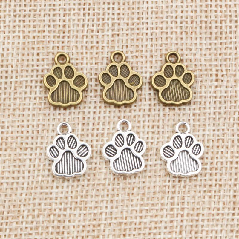 40pcs 15x11mm Antique Silver Plated Bronze Cat Or Dog Footprint Handmade Charms Pendant DIY Jewelry Making Accessories