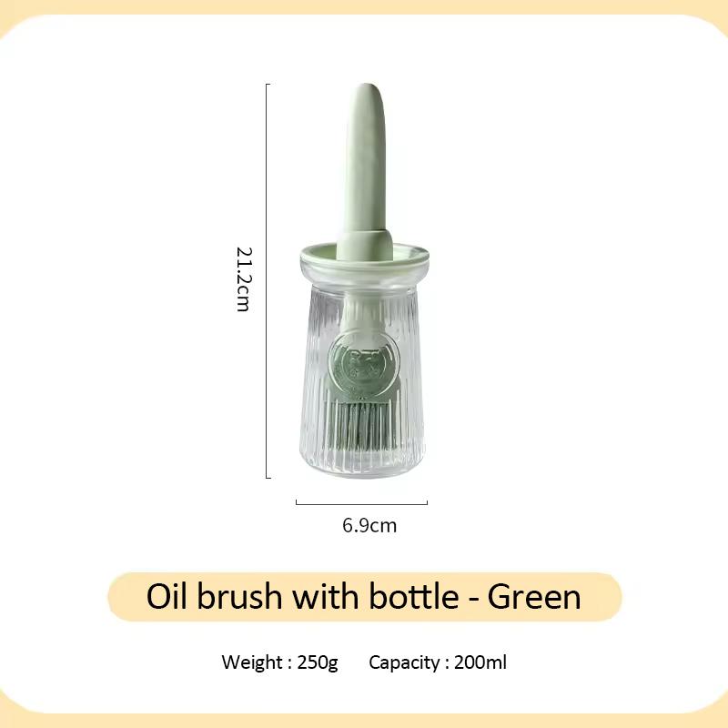 2 in 1 Silicone Dropper Measuring Oil Dispenser Bottle Glass Olive Oil Dispenser Bottle With Silicone Brush (Green,200 mL) зелёный