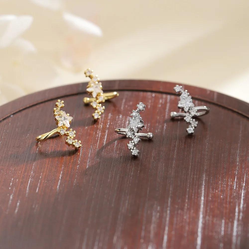 New Personality Exquisite Sparkle Zircon Big Dipper Clip Earrings for Women Stainless Steel Fake Piercing Stars Ear Cuff Jewelry