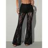 Women Sexy Sheer Lace High Waist Slim Fit Flared Long Pants