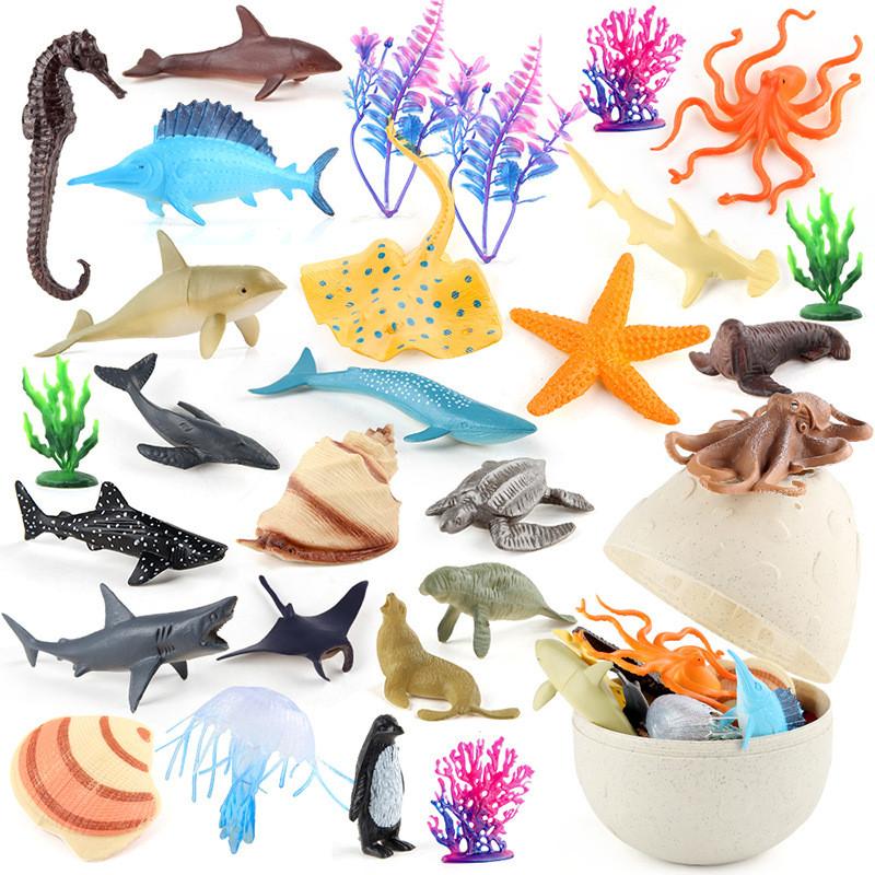 Dolphins Sharke Penguins Children Marine Animal Figures Set Model Toys Decor