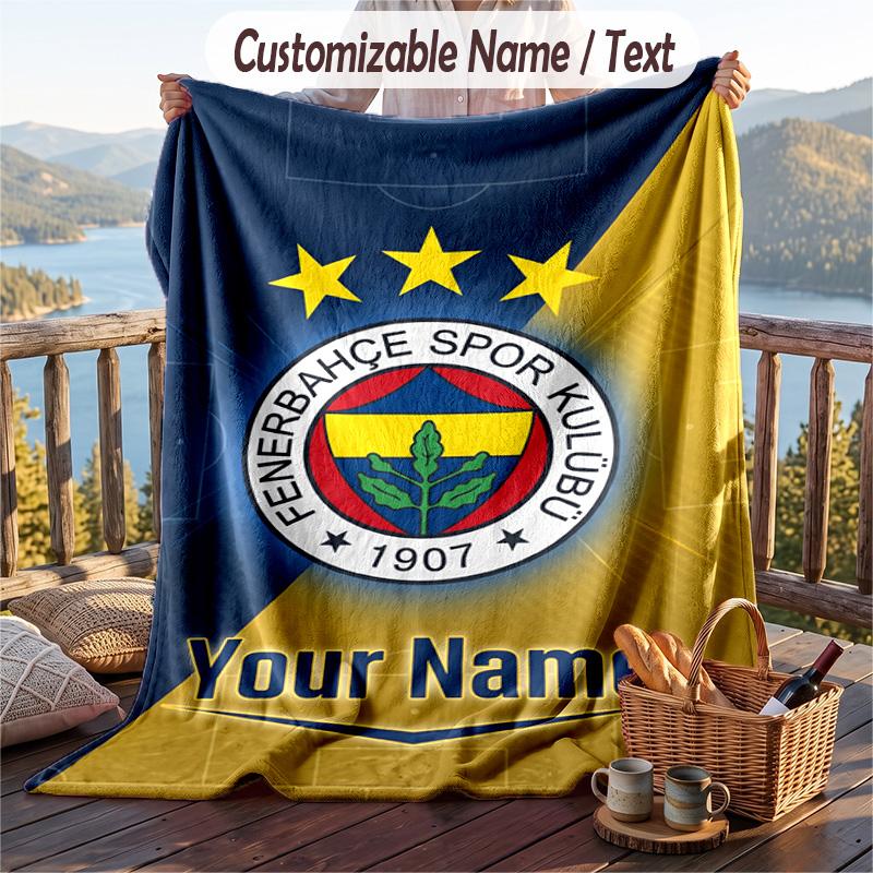 Flannel Blanket Fenerbahçe FC Print Custom Name Text Soft Throw for Sofa Bed