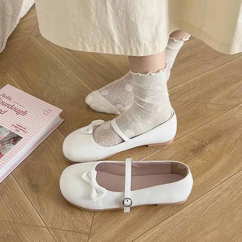 

2024 Модные универсальные туфли Мэри Джейн большого размера с круглым носком, женские балетки с бантом, весенние и осенние туфли на плоской подошве Zapatos De Mujer 35