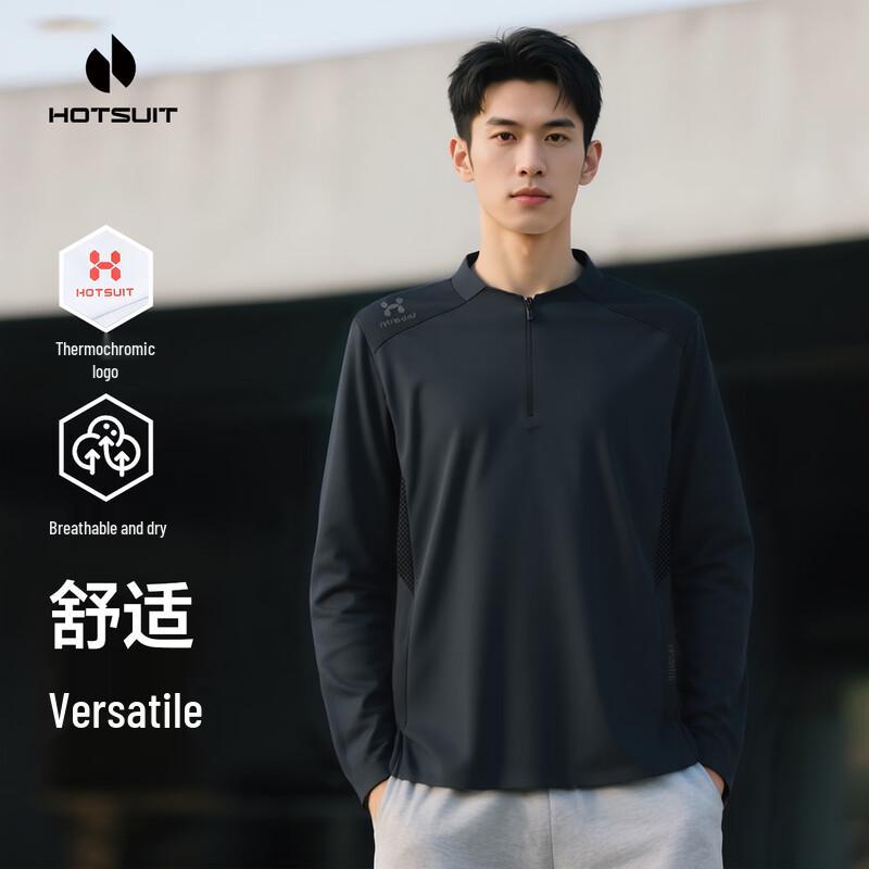 HOTSUIT Men s Stand-Collar Half-Zip Long Sleeve Athletic T-Shirt XL