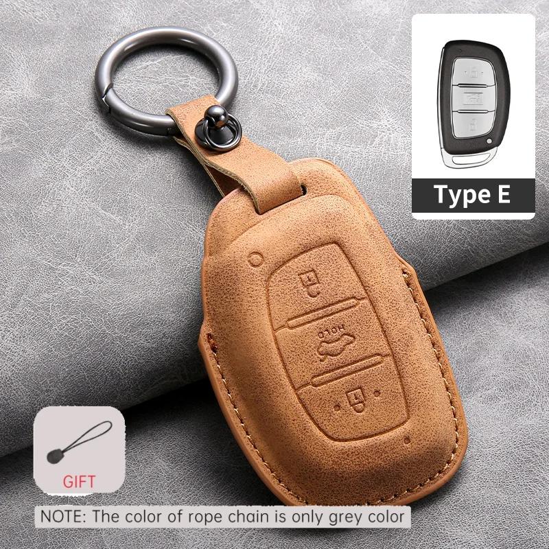 Leather Car Key Case Cover Holder Keychain Protector Shell for Hyundai Ix35 Ix45 Ix25 I10 I20 I30 HB20 Sonata Verna Solaris