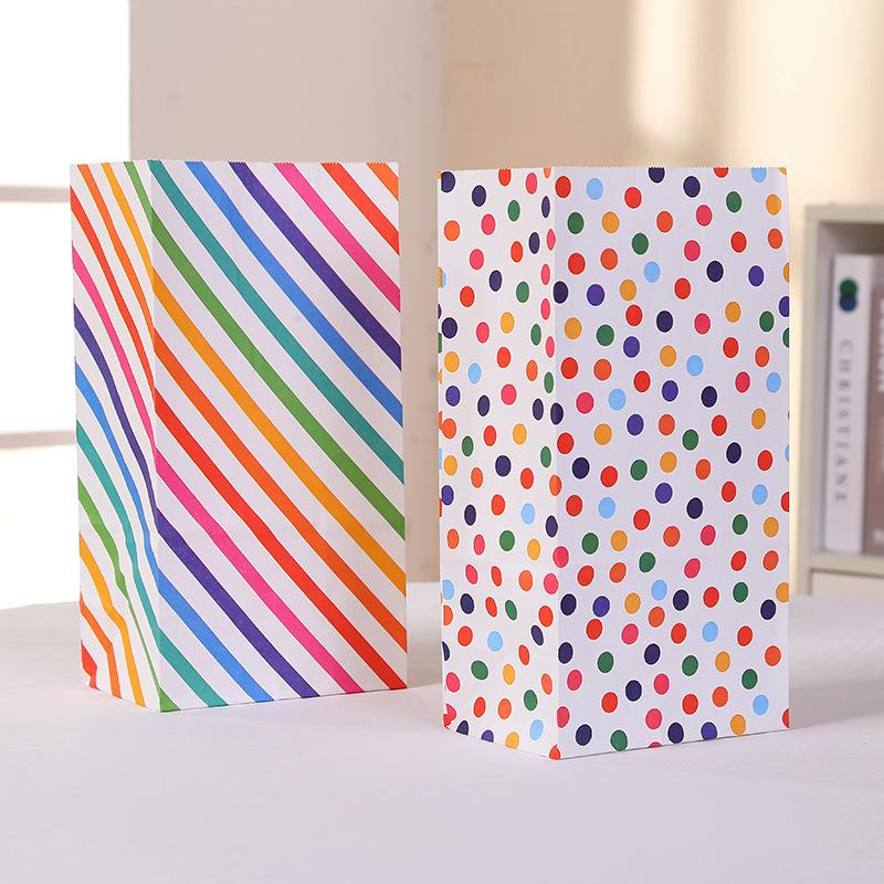 Rainbow Colorful Dot Stripe Paper Bag Gift Bags Wedding Party Open Top Stand Up Favor Bags DIY Candy Birthday Supplies