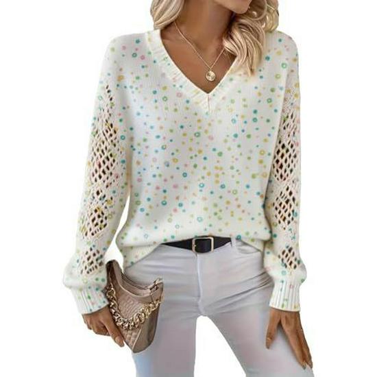 V-Neck Eyelet Print Sweater - Style HS-LY52