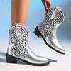 Women's Wide Width Glitter Leather Boots, Slip-On Comfort Martin Boots, Sparkly Casual Ankle Booties for Women