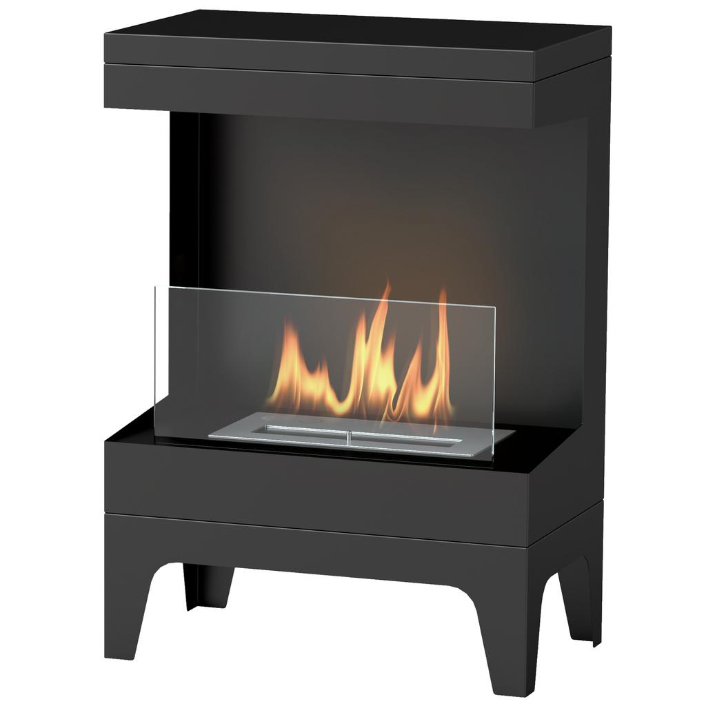 Freestanding Bioethanol Fireplace with 0.9L Burner and 3.3 Hour Burn Time, 38x22x54 cm, Black